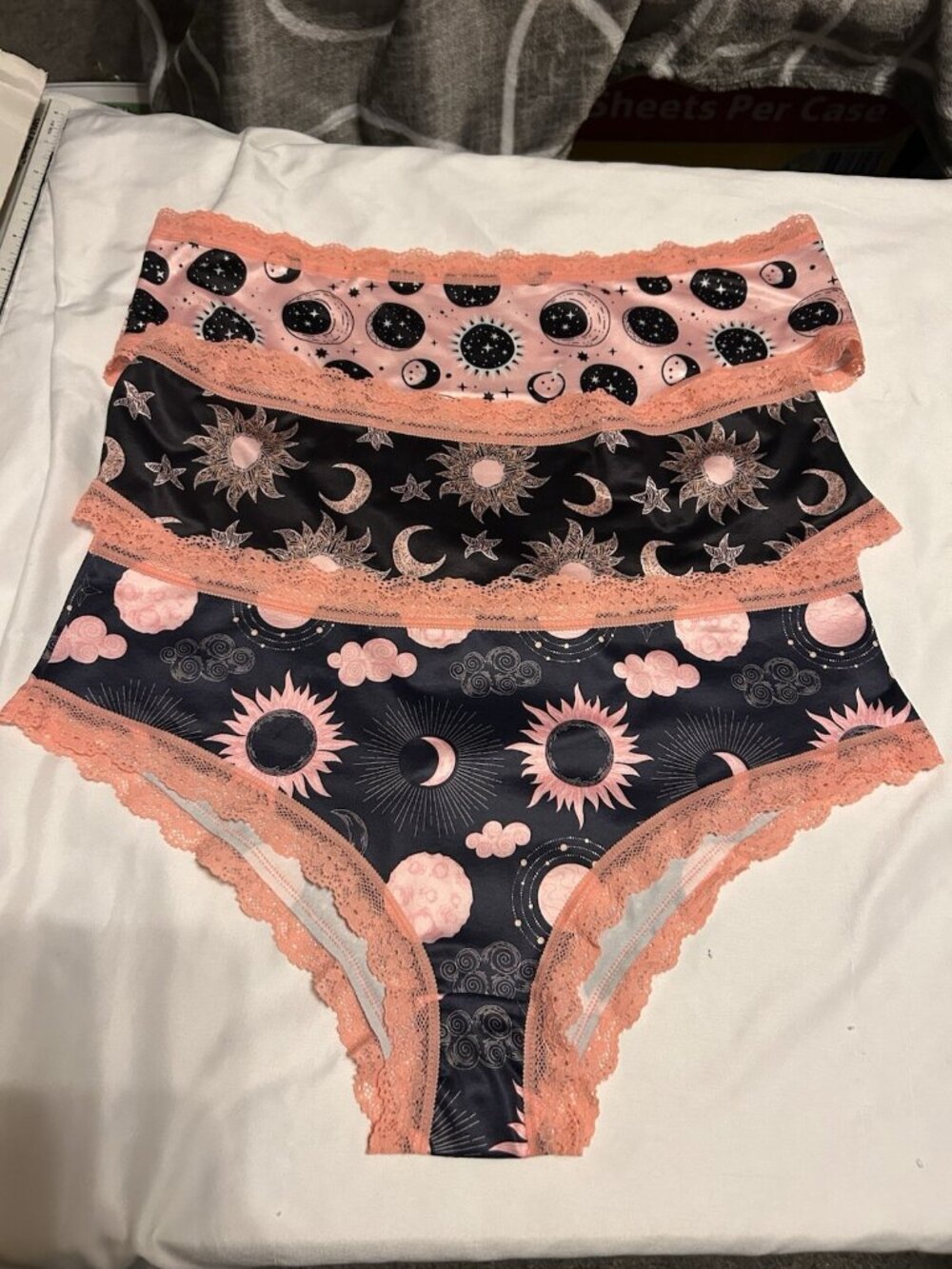 Morvia 3pk Pink Coral-lace Trim goth Emo panties XXL Star Planets Lingerie Biker